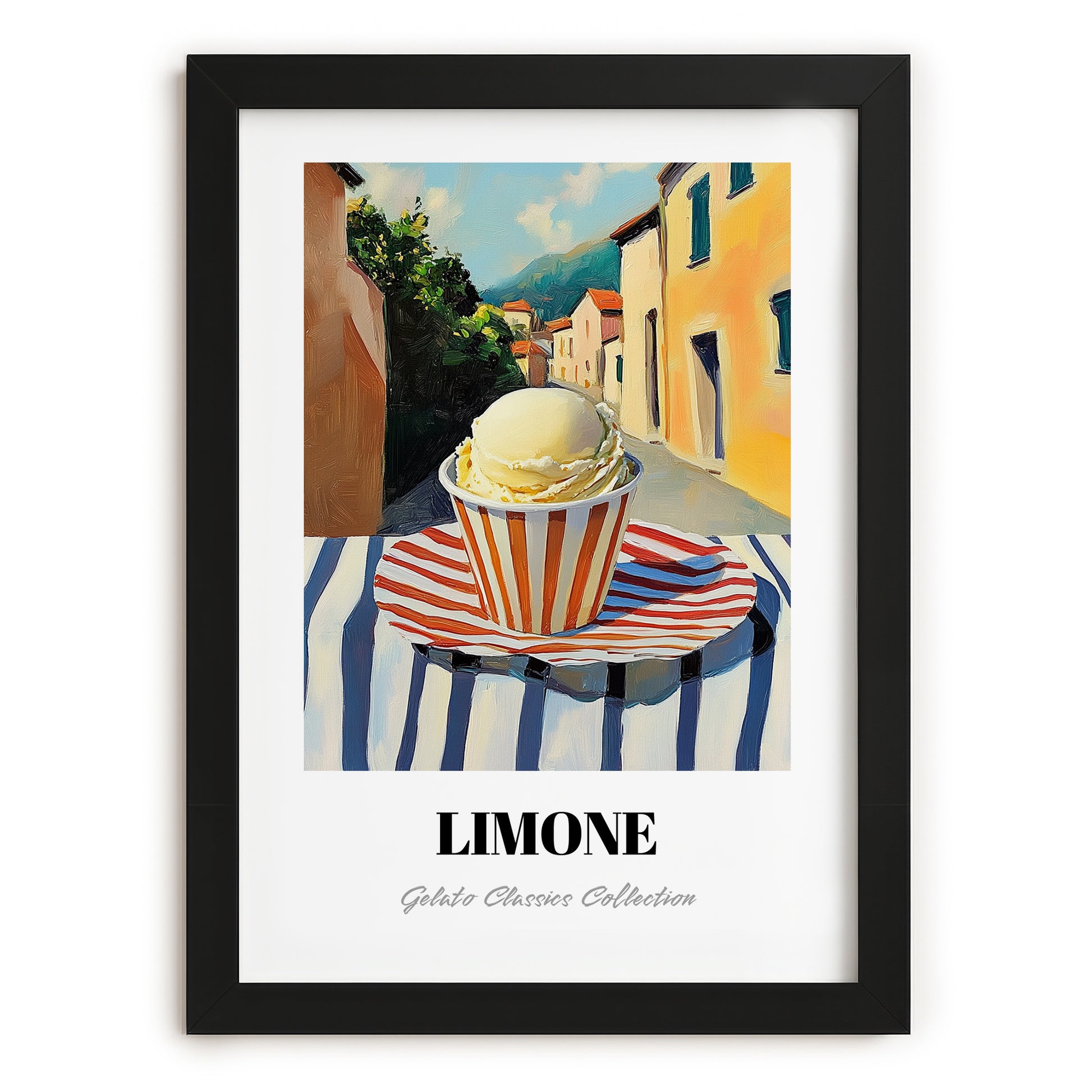Gelato Limone – Italian Café on the Corner, Gelato Illustration, in sleek black frame