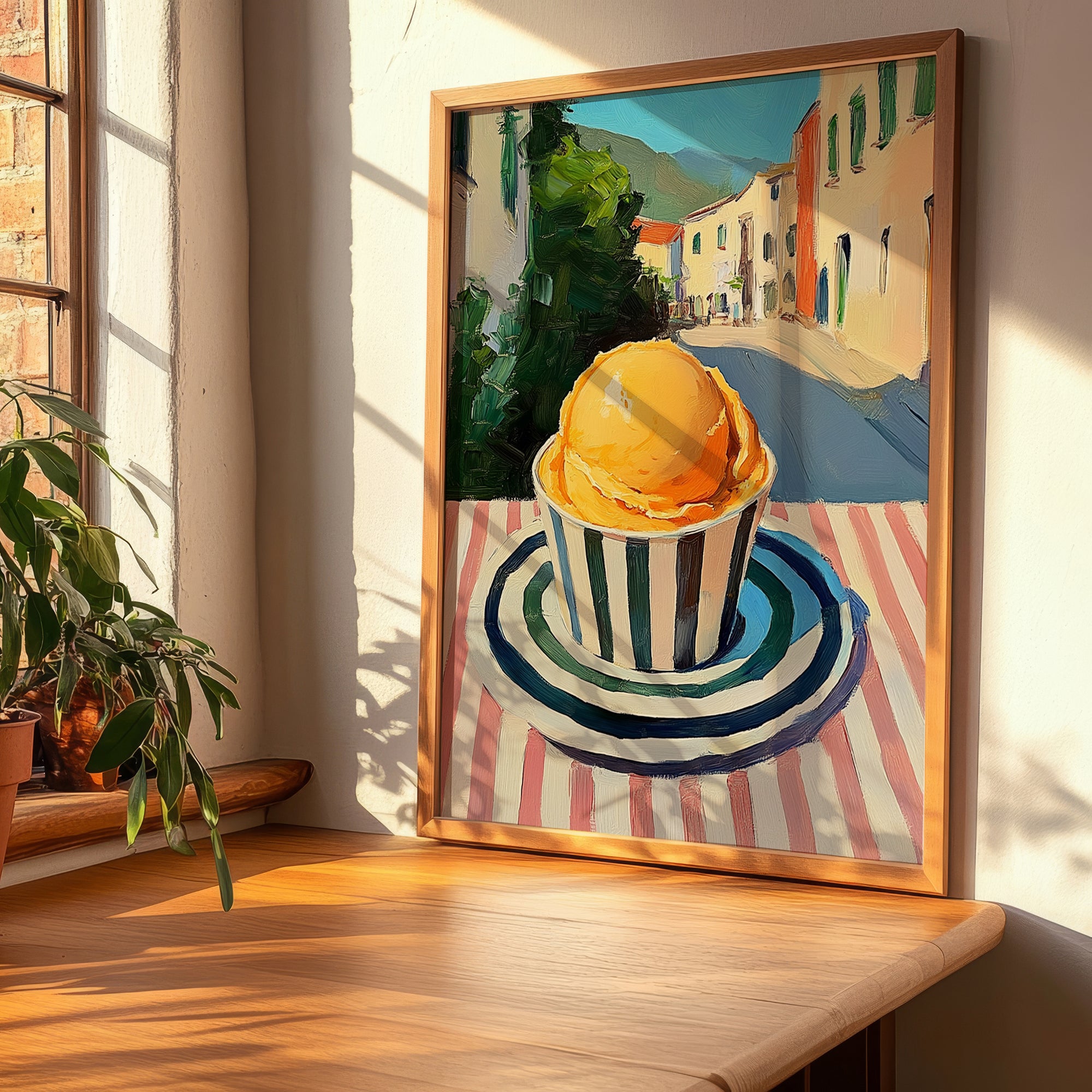 Gelato Mango – Italian Street Café Scene, Gelato Wall Art, clean layout with no caption