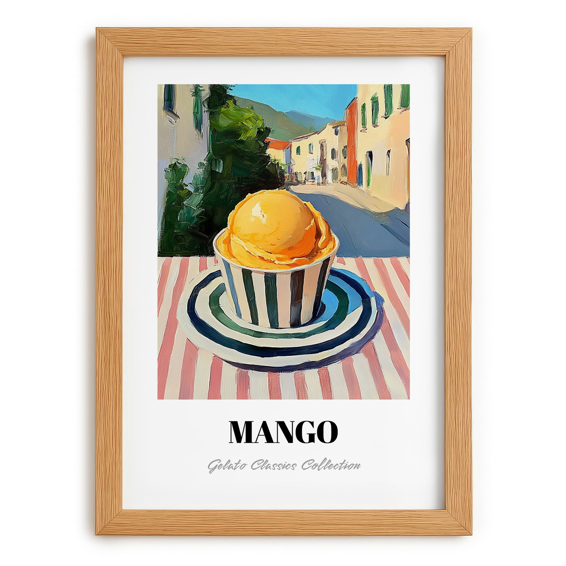 Gelato Mango – Italian Street Café Scene, Gelato Wall Art, set in oak frame