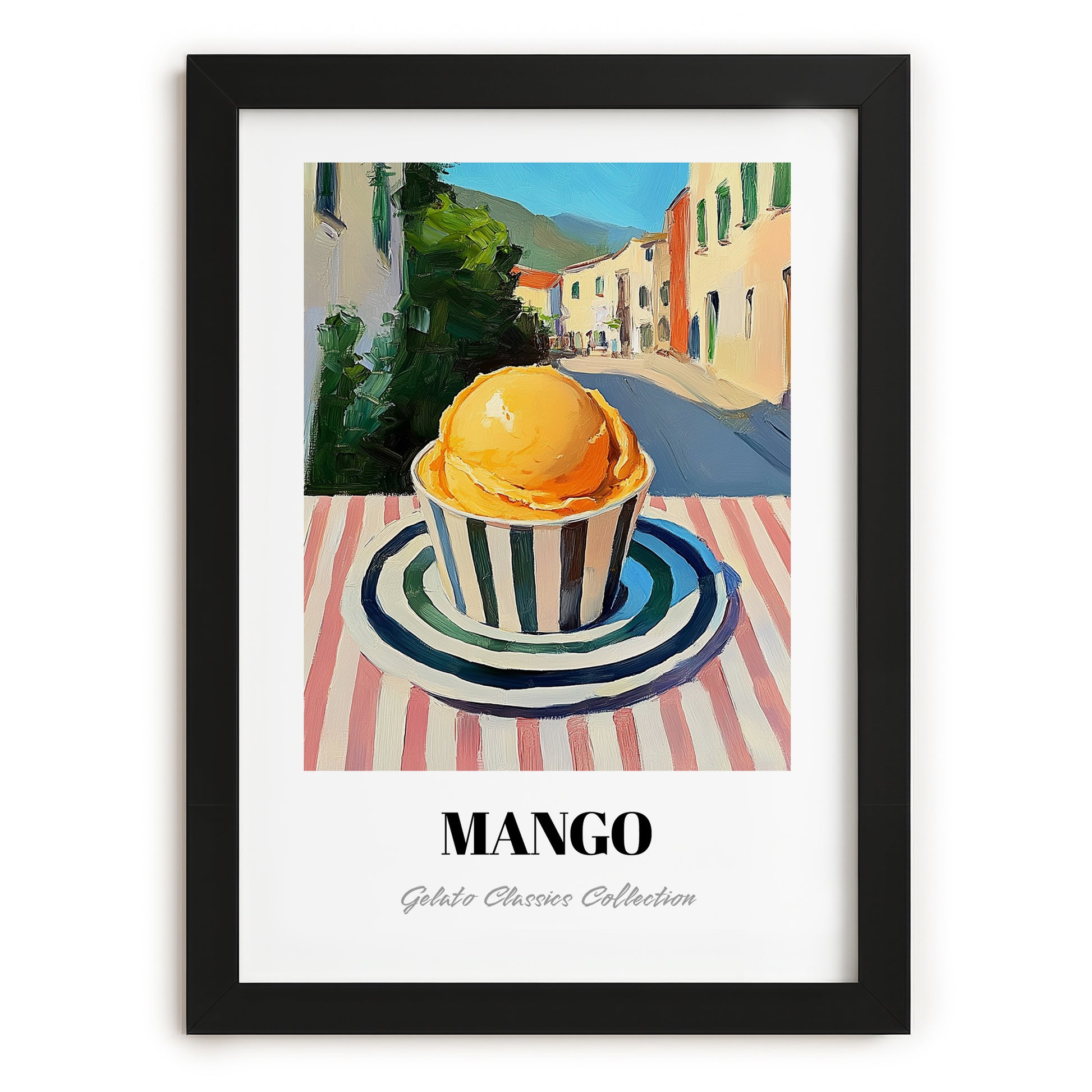 Gelato Mango – Italian Street Café Scene, Gelato Wall Art, in sleek black frame