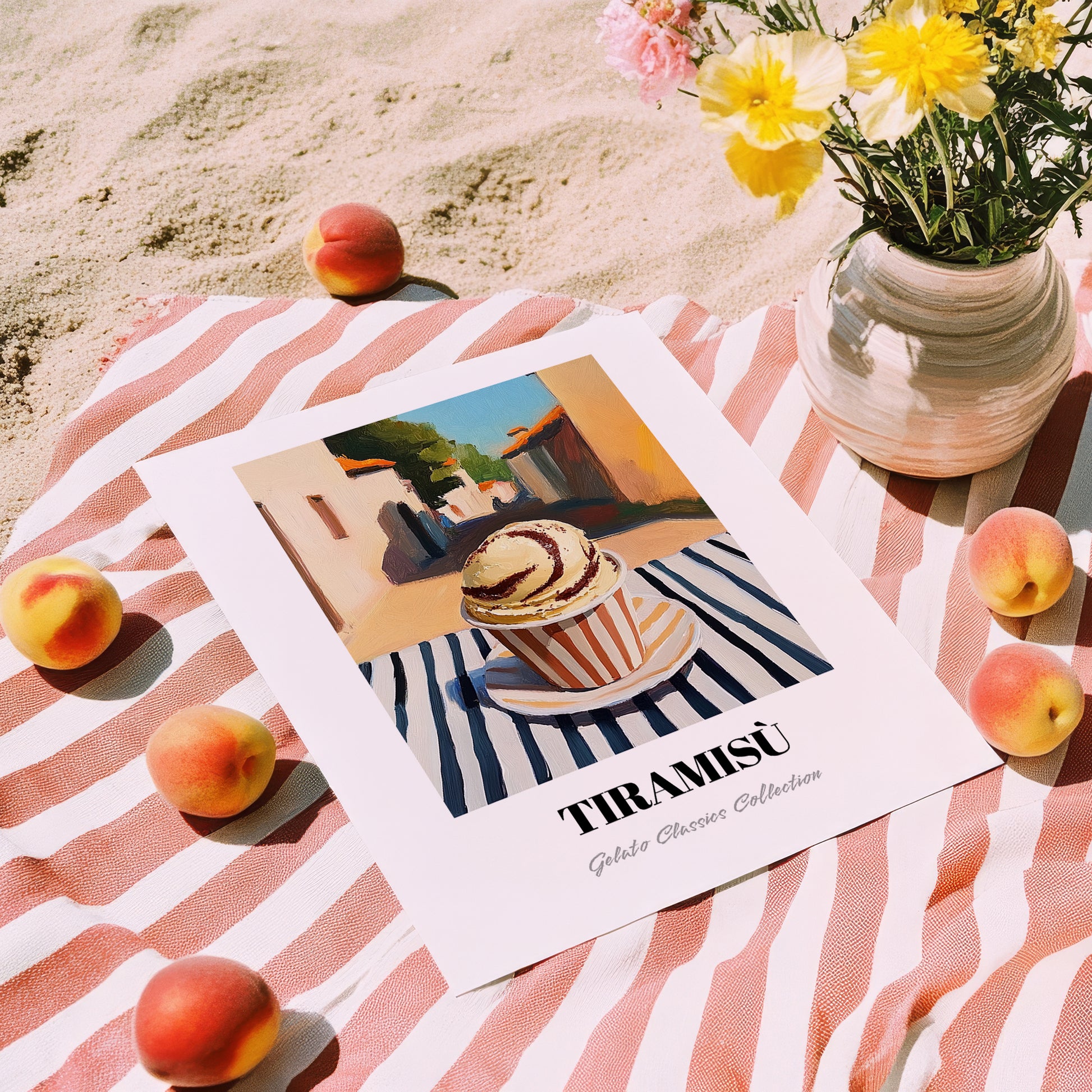 Gelato Tiramisu – Italian Urban Café Scene, Gelato Wall Painting, unframed on coastal sand