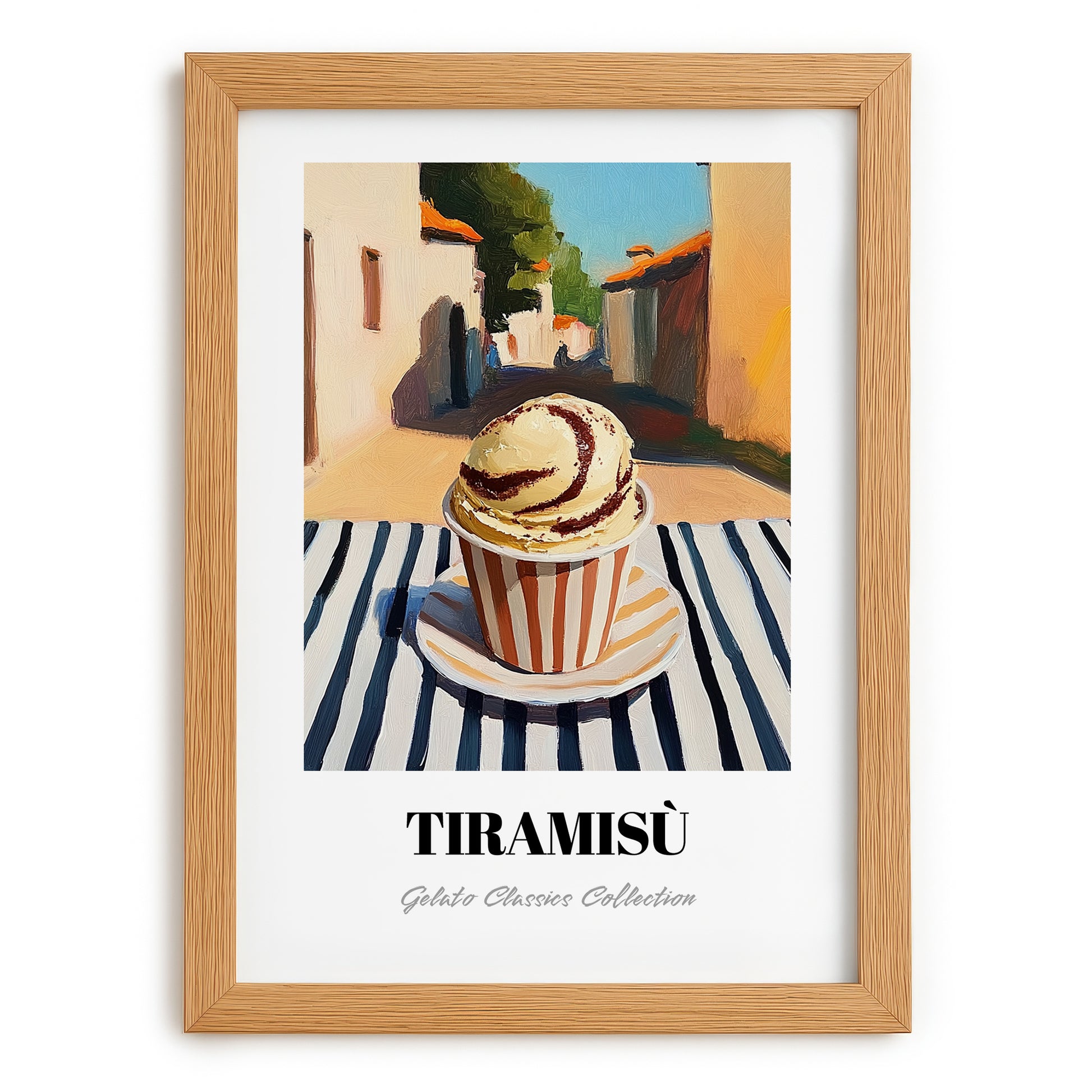 Gelato Tiramisu – Italian Urban Café Scene, Gelato Wall Painting, set in oak frame