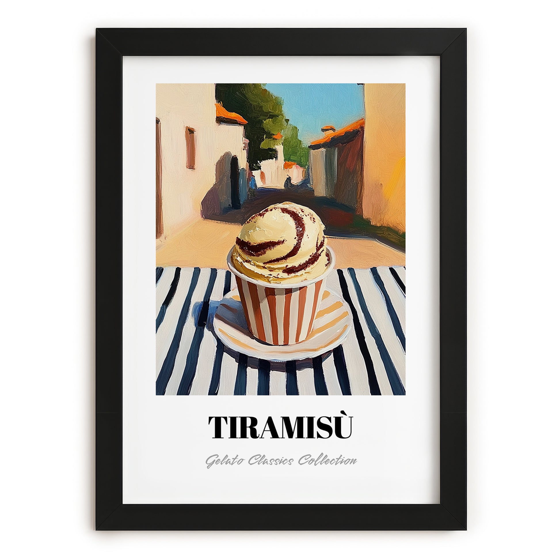 Gelato Tiramisu – Italian Urban Café Scene, Gelato Wall Painting, in sleek black frame