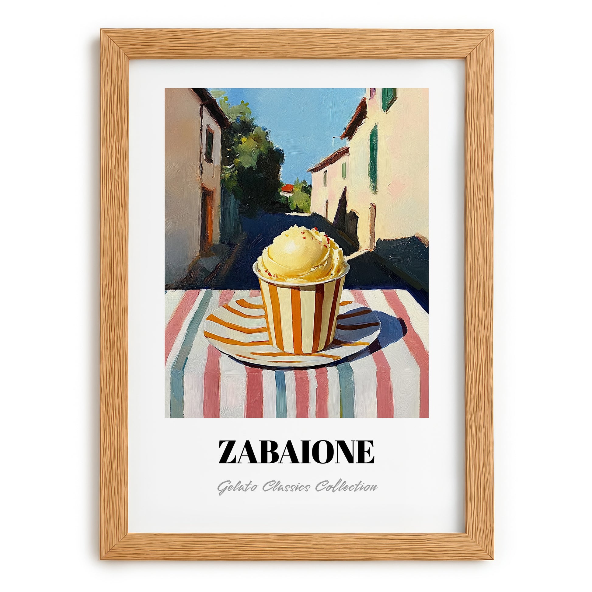 Gelato Zabaione – Italian Street Café Scene, Gelato Painting, set in oak frame
