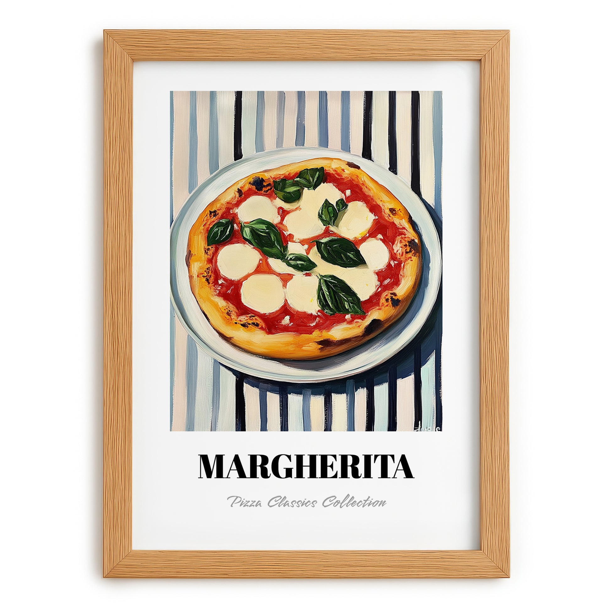 Margherita – on Striped Tablecloth, Gelato Illustration, set in oak frame