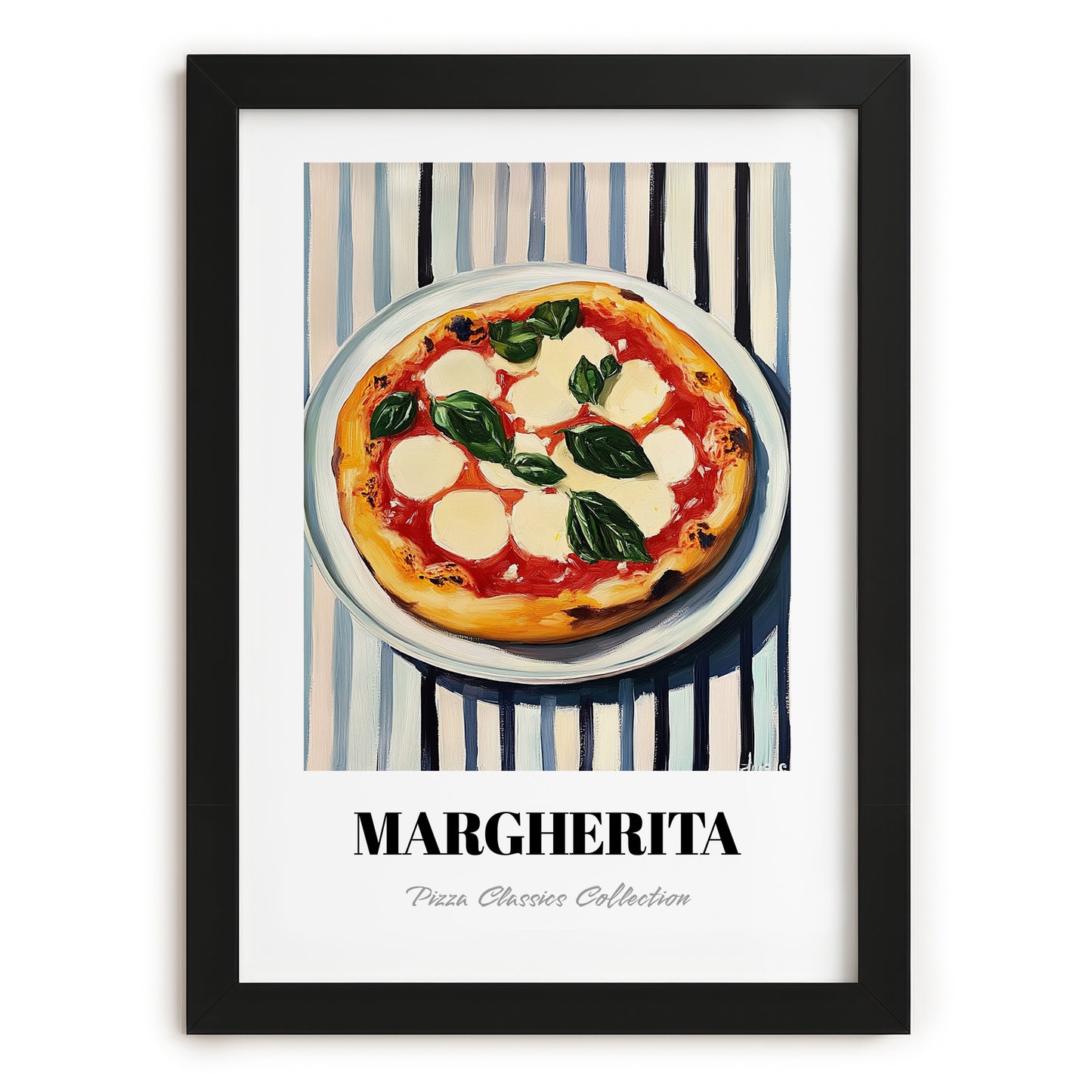Margherita – on Striped Tablecloth, Gelato Illustration, in sleek black frame