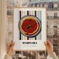 Marinara – on Striped Tablecloth, Pizza Wall Print, styled in a charming Paris street view
