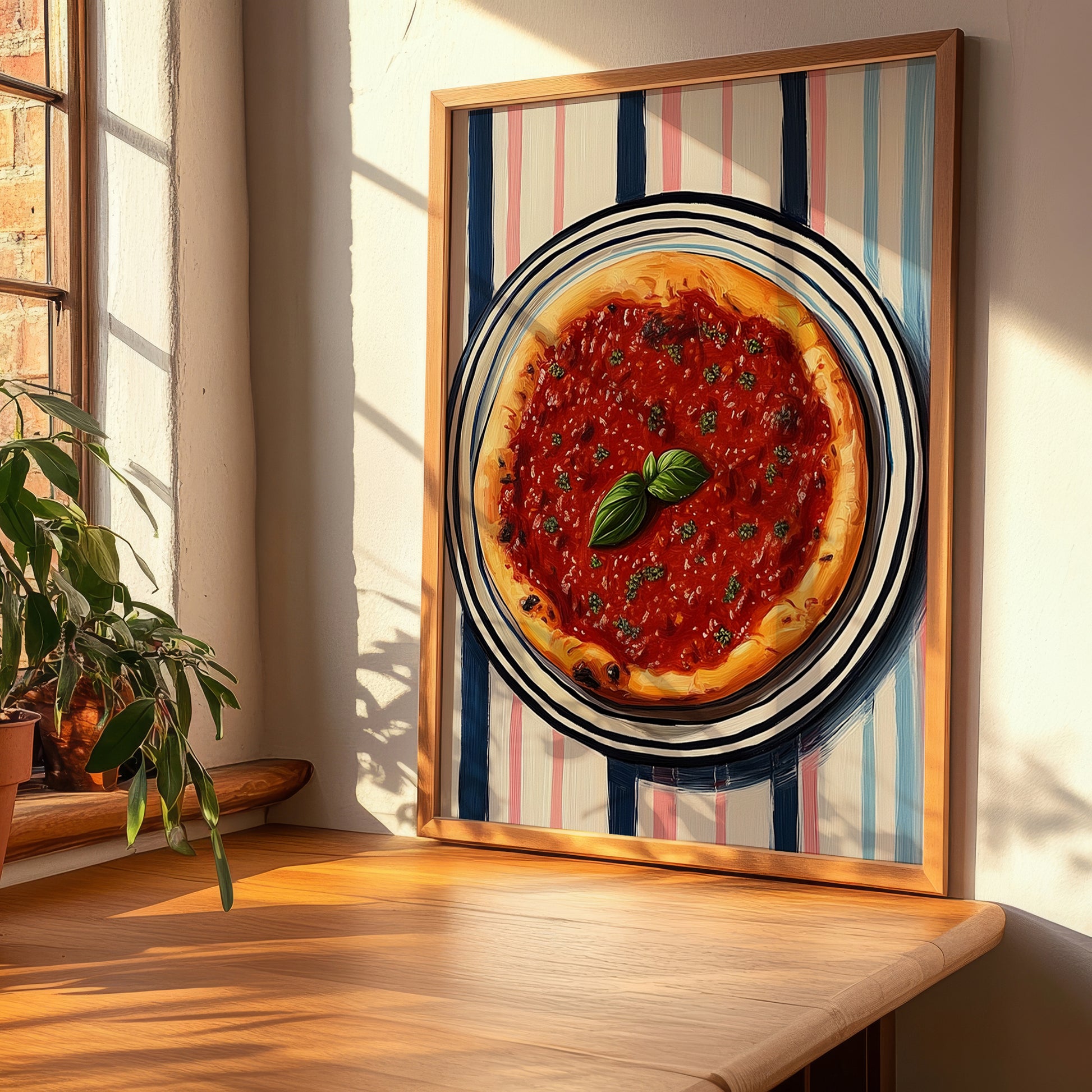 Marinara – on Striped Tablecloth, Pizza Wall Print, clean layout with no caption