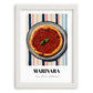Marinara – on Striped Tablecloth, Pizza Wall Print, placed in minimal white frame