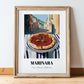 Pizza Marinara – Italian Outdoor Café Scene, Pizza Painting, in wooden frame leaning on the floor