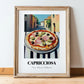 Pizza Capricciosa – Italian Street Café Scene, Pizza Still Life, in wooden frame leaning on the floor