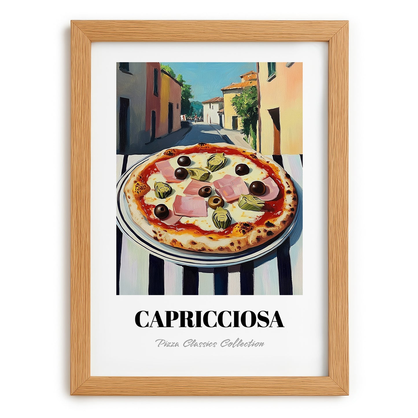 Pizza Capricciosa – Italian Street Café Scene, Pizza Still Life, set in oak frame