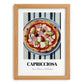 Capricciosa – on Striped Tablecloth, Pizza Wall Decor, set in oak frame