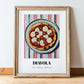 Diavola – on Striped Tablecloth, Pizza Poster, in wooden frame leaning on the floor