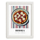 Diavola – on Striped Tablecloth, Pizza Poster, placed in minimal white frame