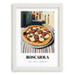 Pizza Boscaiola – Italian Urban Café Scene, Pizza Painting, placed in minimal white frame