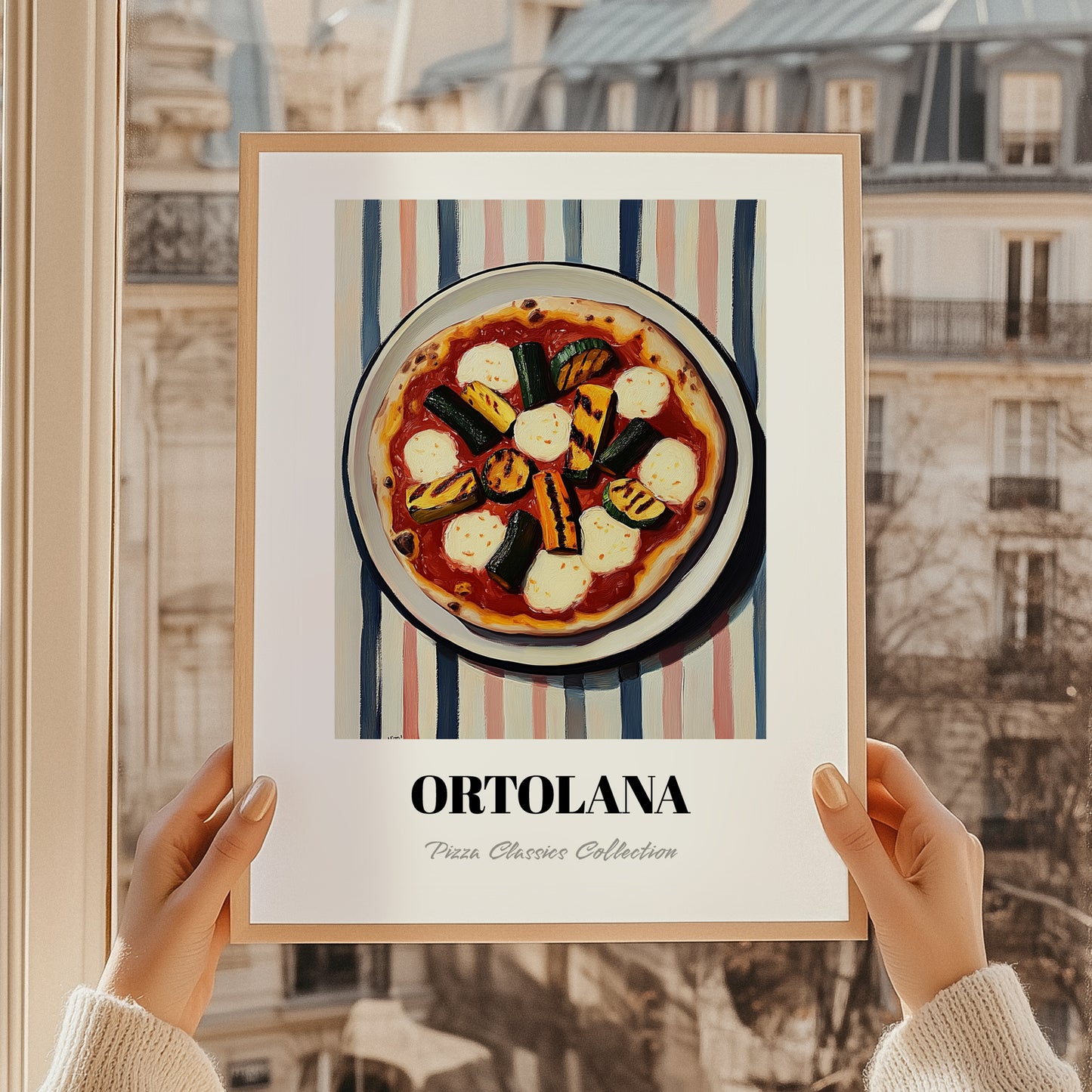 Ortolana – on Striped Tablecloth, Pizza Wall Decor, styled in a charming Paris street view