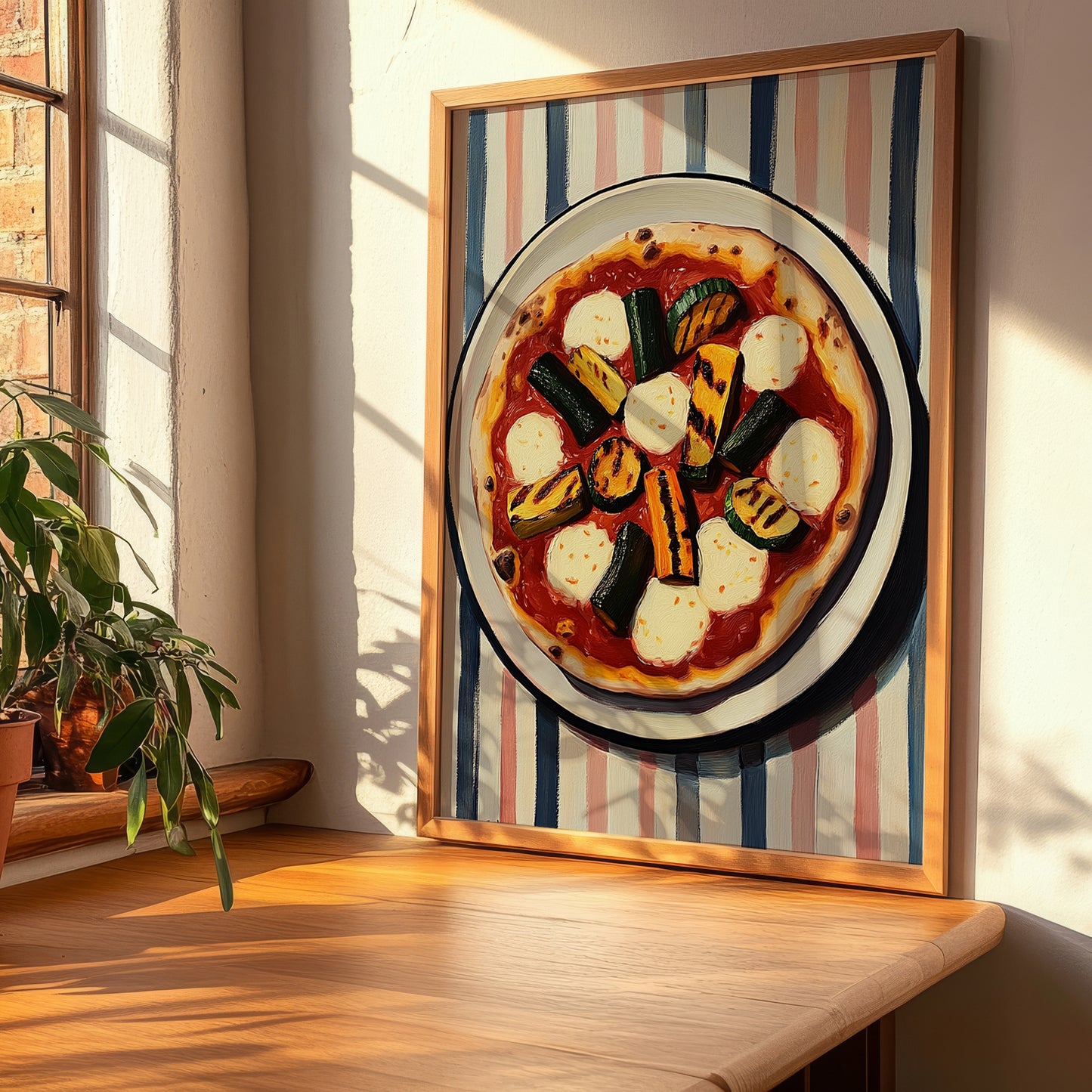 Ortolana – on Striped Tablecloth, Pizza Wall Decor, clean layout with no caption