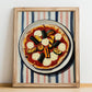 Ortolana – on Striped Tablecloth, Pizza Wall Decor, no-text version framed in wood
