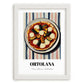 Ortolana – on Striped Tablecloth, Pizza Wall Decor, placed in minimal white frame