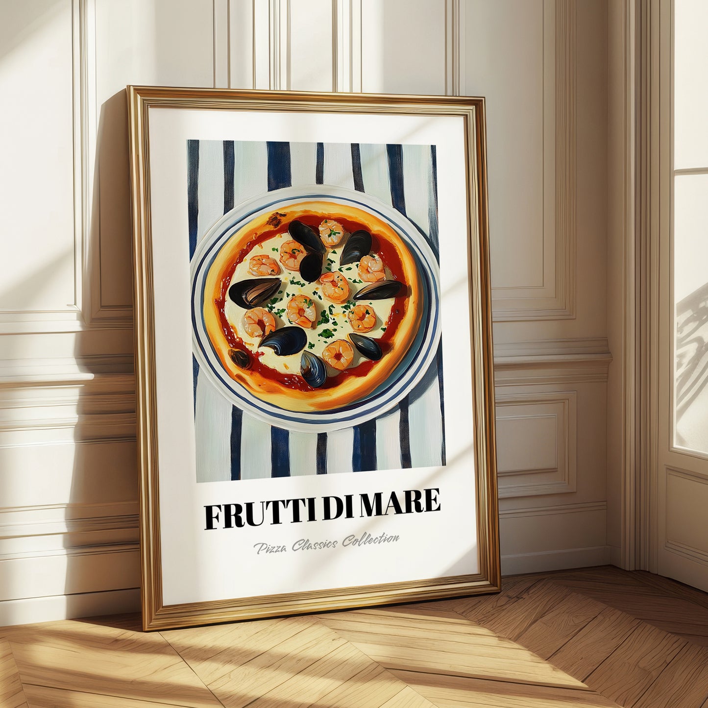 Frutti Di Mare – on Striped Tablecloth, Pizza Wall Illustration