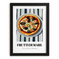 Frutti Di Mare – on Striped Tablecloth, Pizza Wall Illustration, in sleek black frame