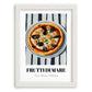 Frutti Di Mare – on Striped Tablecloth, Pizza Wall Illustration, placed in minimal white frame