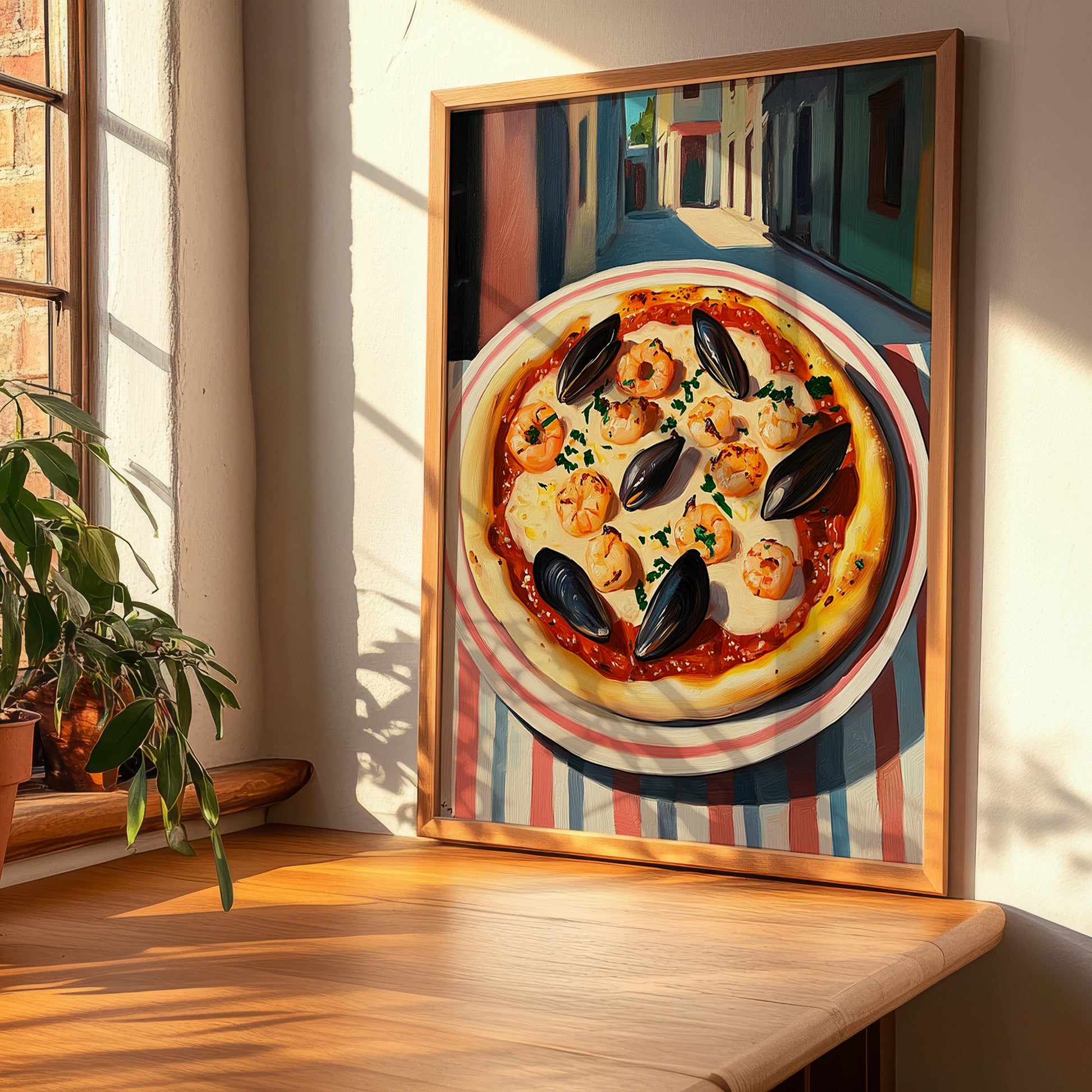 Pizza Frutti Di Mare – Italian Street Café Scene, Pizza Wall Decor, clean layout with no caption