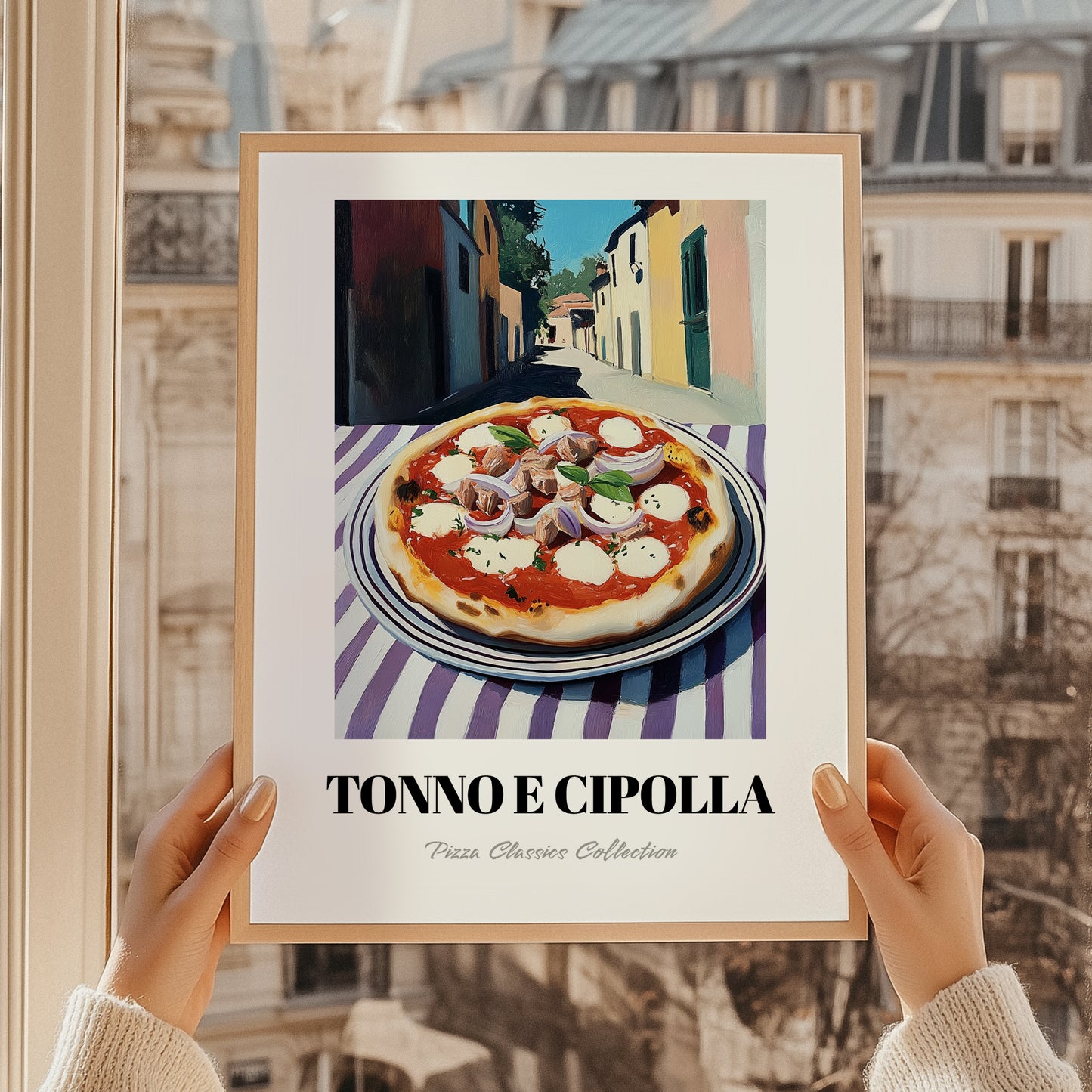 Pizza Tonno E Cipolla – Italian Street Café Scene, Pizza Wall Decor, styled in a charming Paris street view