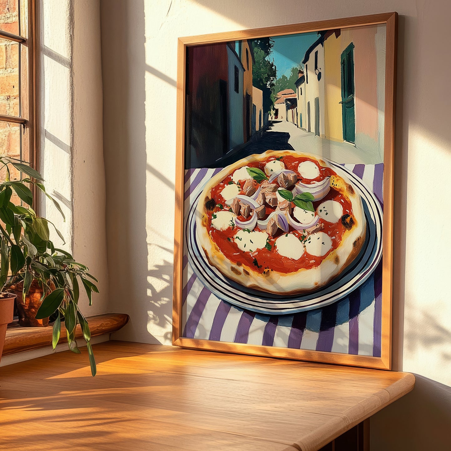 Pizza Tonno E Cipolla – Italian Street Café Scene, Pizza Wall Decor, clean layout with no caption