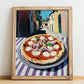 Pizza Tonno E Cipolla – Italian Street Café Scene, Pizza Wall Decor, no-text version framed in wood
