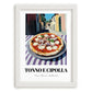 Pizza Tonno E Cipolla – Italian Street Café Scene, Pizza Wall Decor, placed in minimal white frame