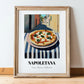 Pizza Napoletana – Italian Café on the Corner, Pizza Wall Print, in wooden frame leaning on the floor