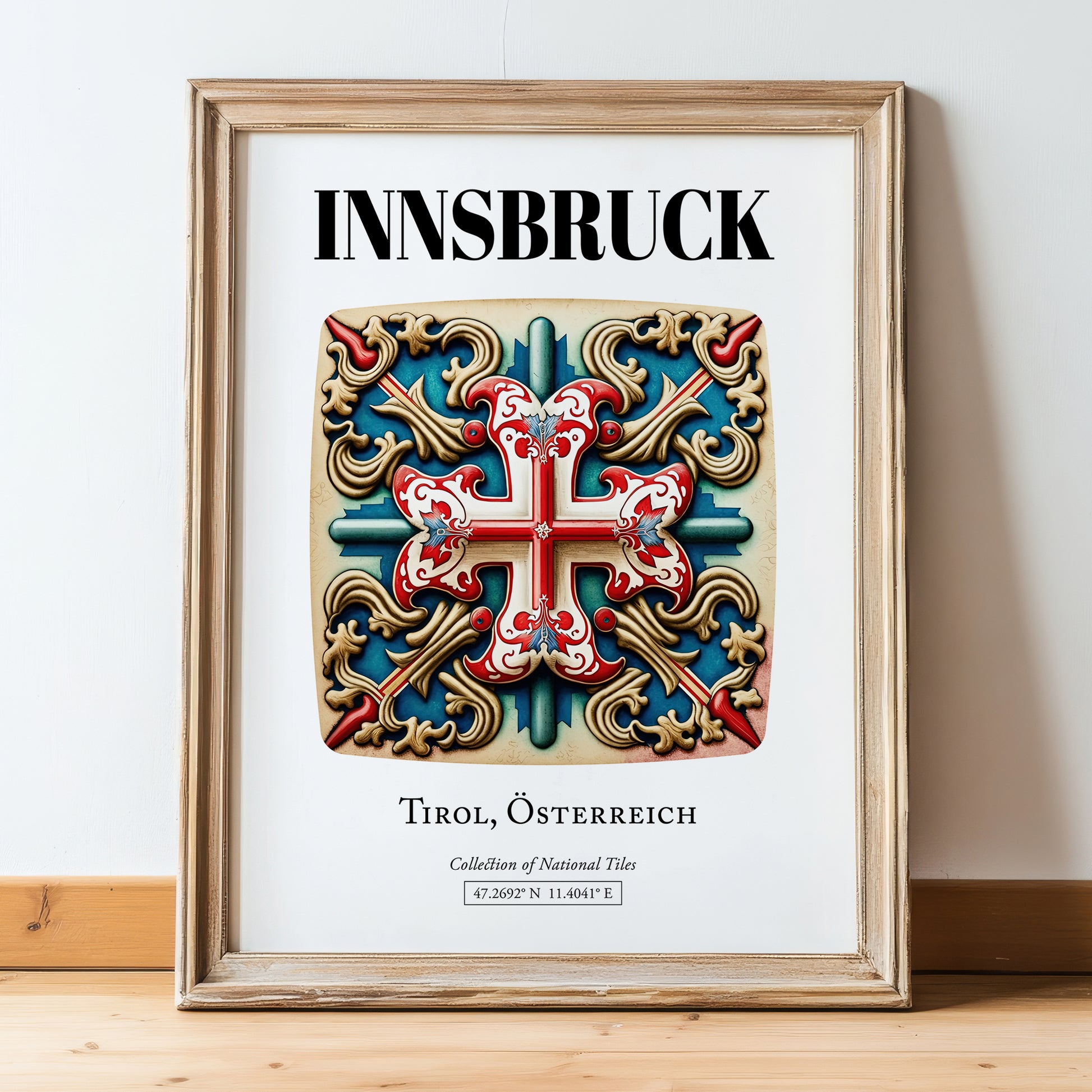 Innsbruck, Austria – Travel Print, in wooden frame leaning on the floor