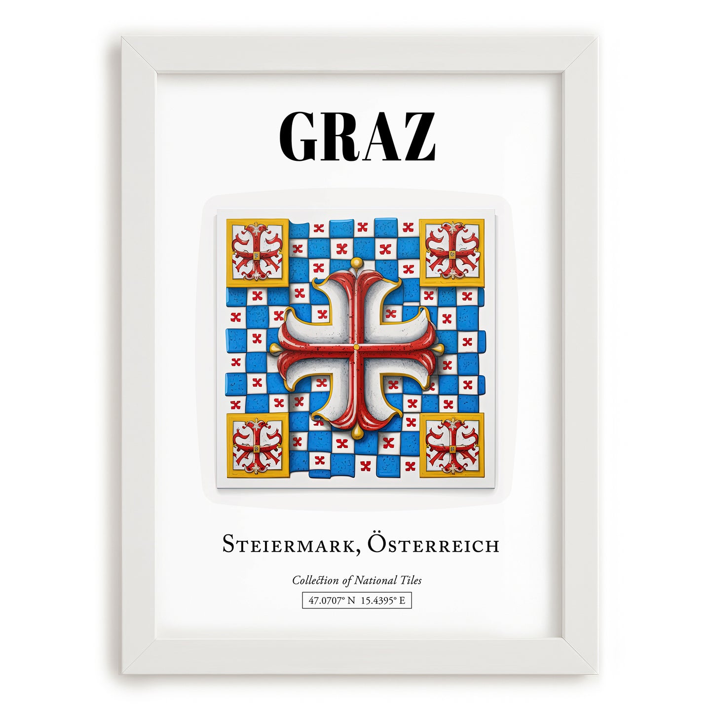 Graz, Austria – Travel Poster, placed in minimal white frame