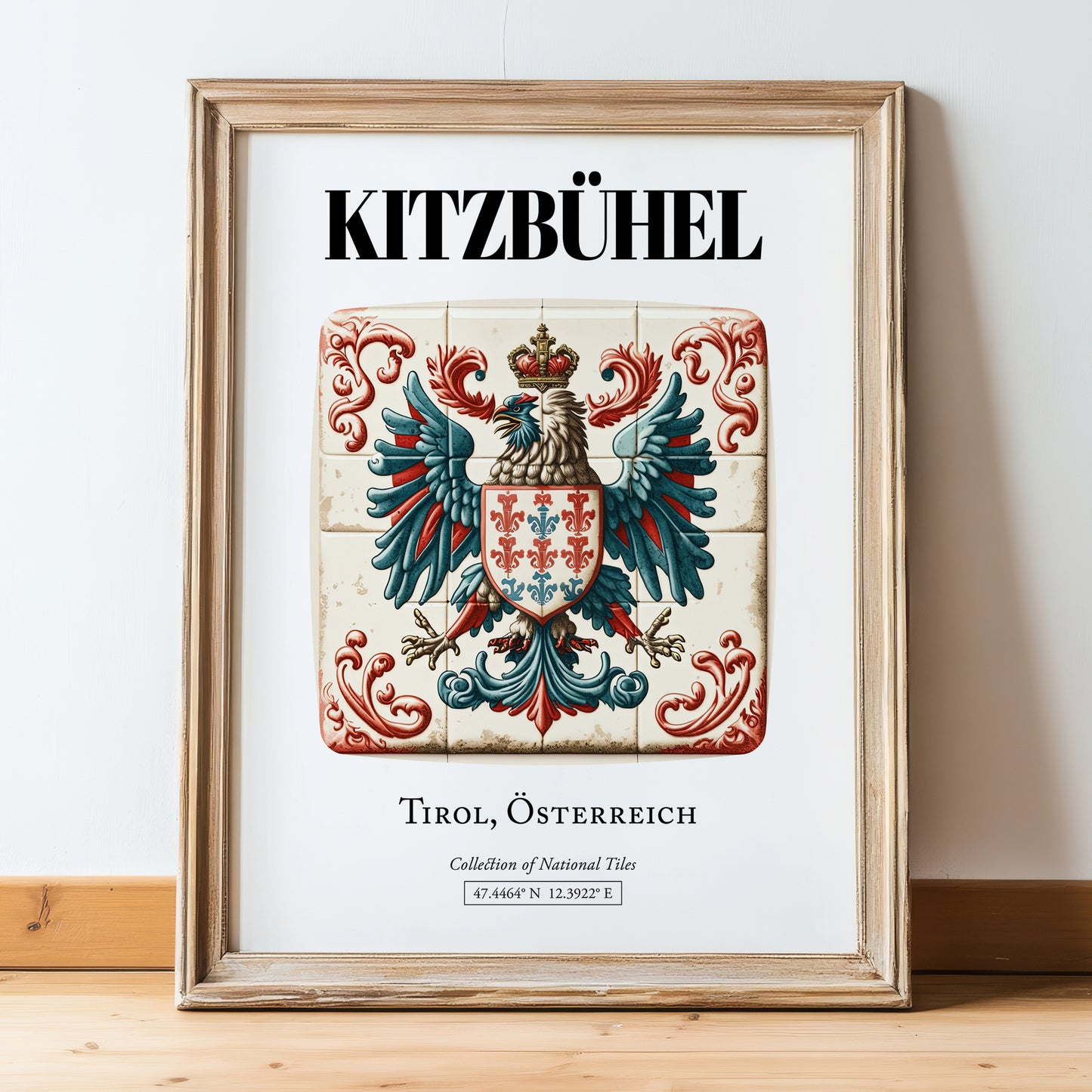 Kitzbühel, Austria – Travel Print, in wooden frame leaning on the floor
