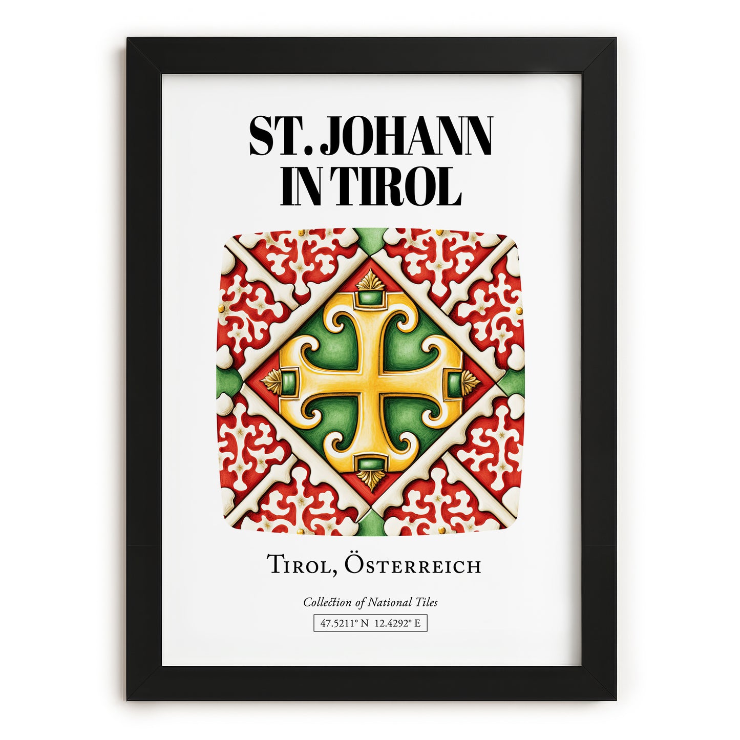 St. Johann In Tirol, Austria – Illustrated Travel Poster, in sleek black frame