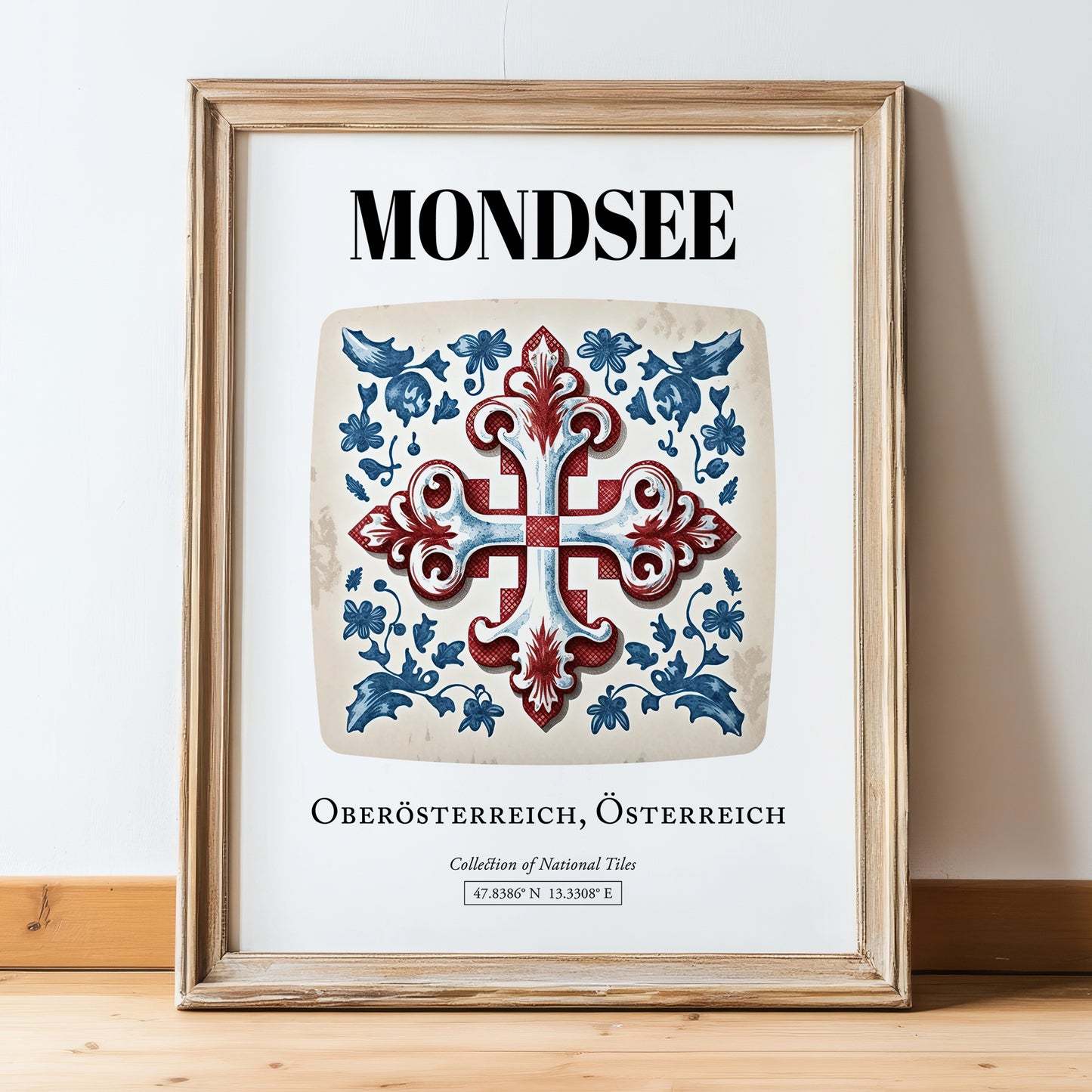 Mondsee, Austria – Global Cities Wall Print, in wooden frame leaning on the floor