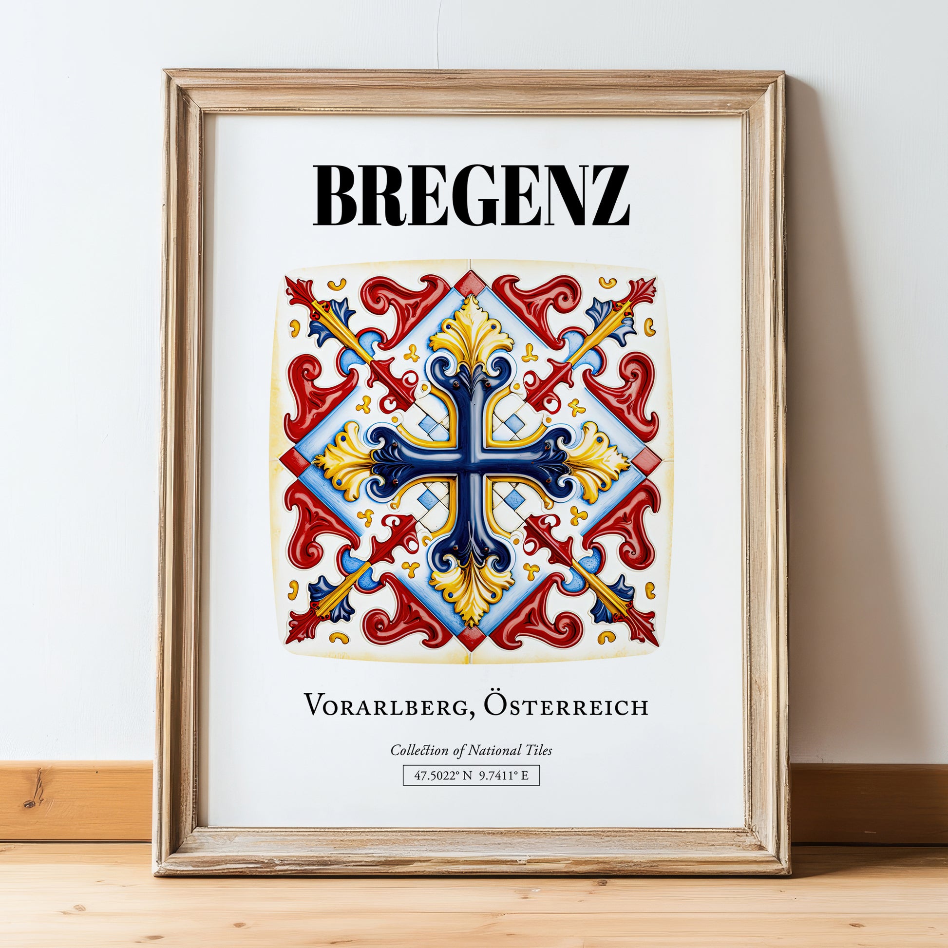 Bregenz, Austria – Illustrated Travel Poster, in wooden frame leaning on the floor