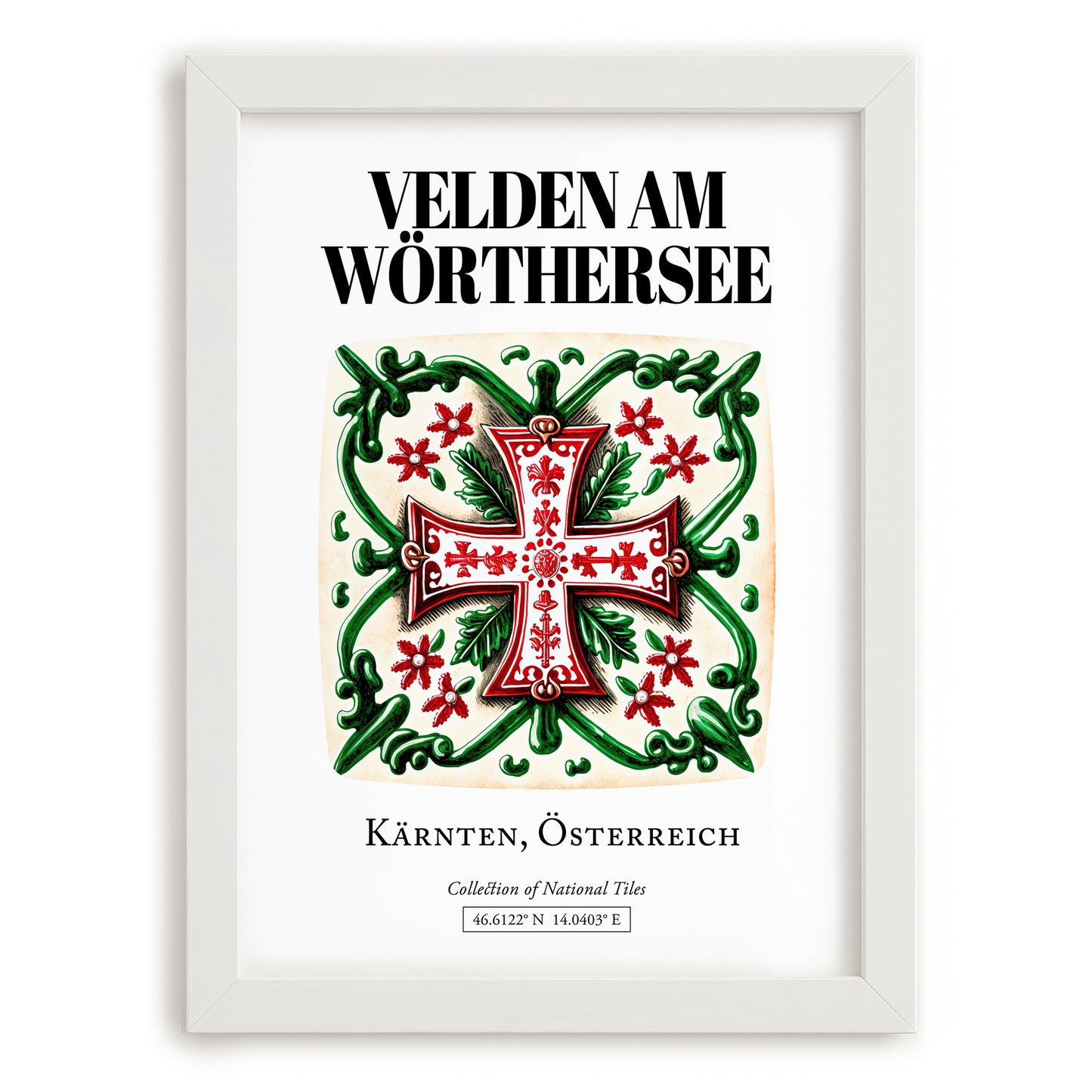 Velden Am Wörthersee, Austria – National Pride Wall Decor, placed in minimal white frame