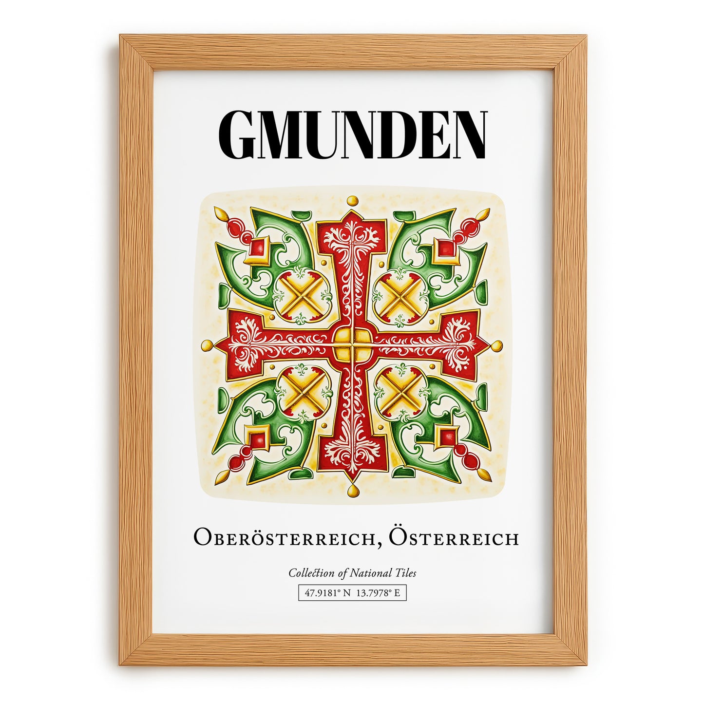 Gmunden, Austria – Travel Poster, set in oak frame