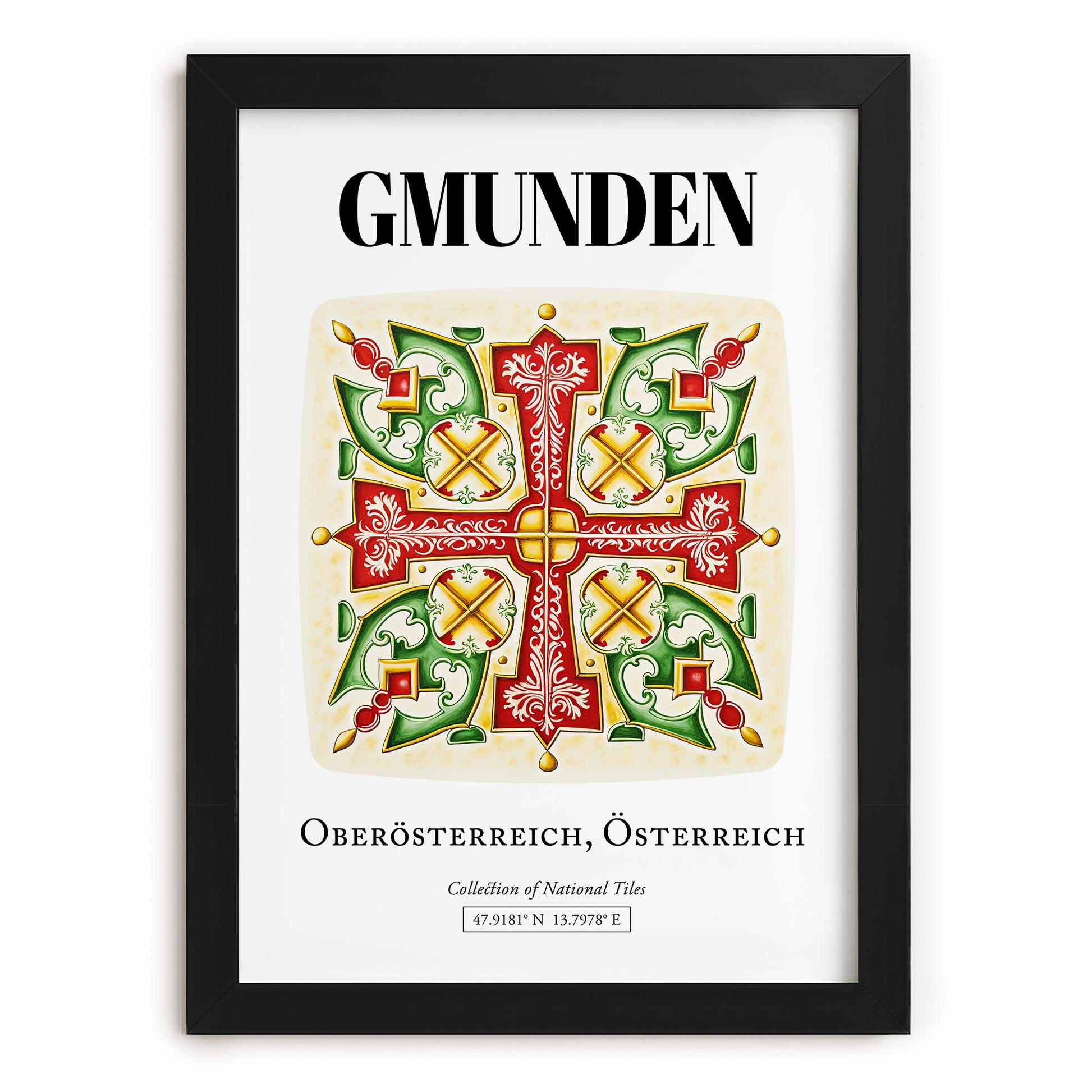 Gmunden, Austria – Travel Poster, in sleek black frame