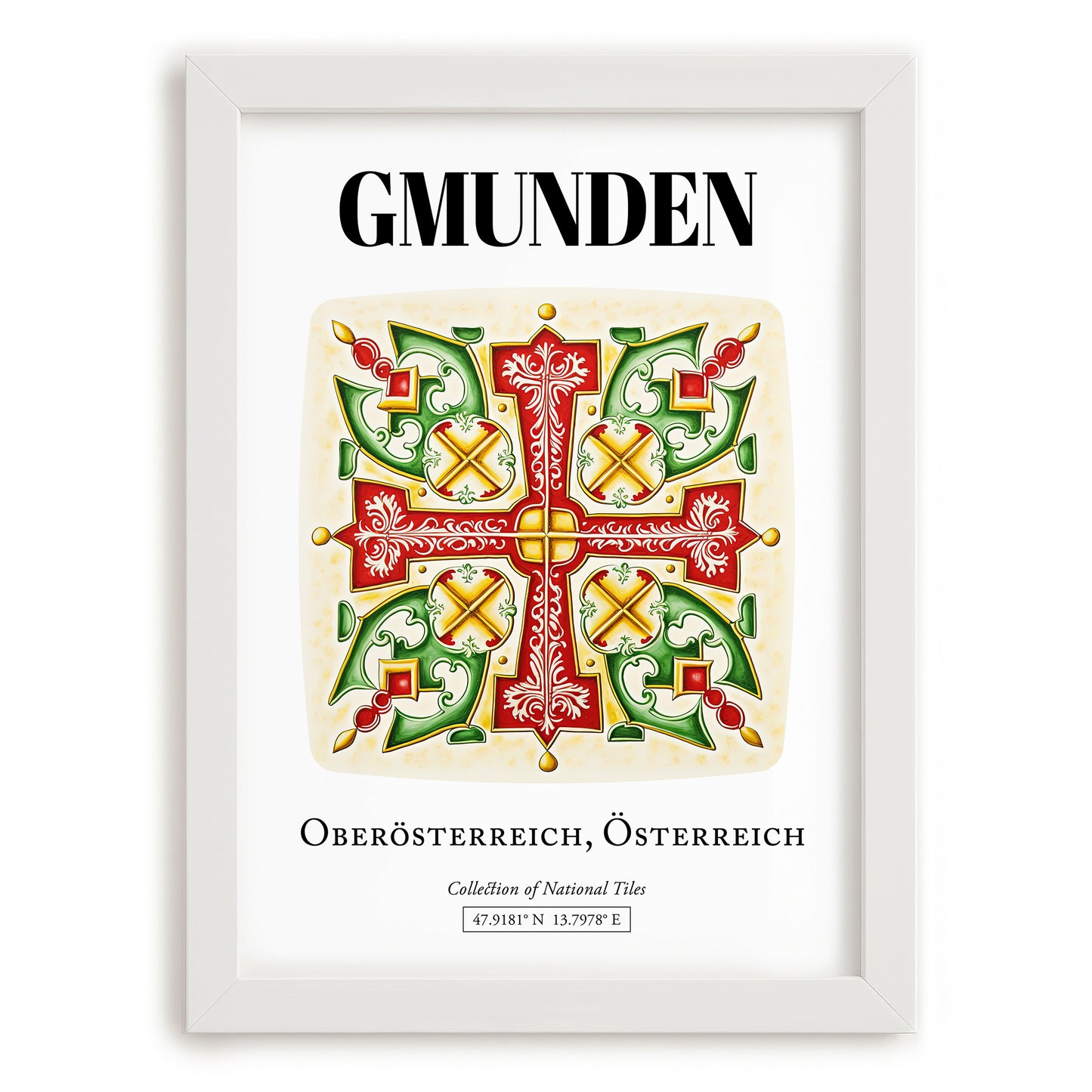 Gmunden, Austria – Travel Poster, placed in minimal white frame