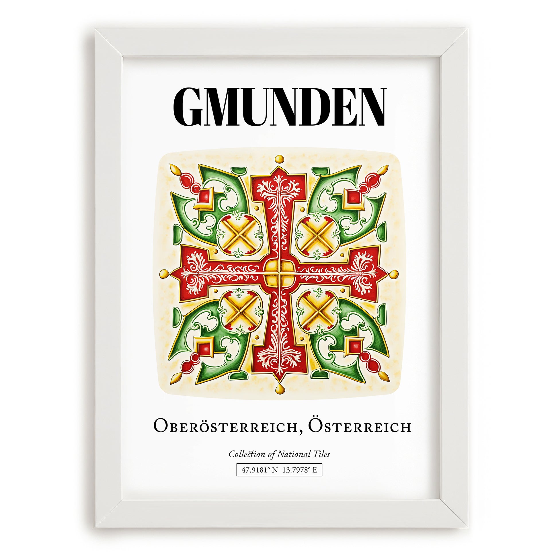 Gmunden, Austria – Travel Poster, placed in minimal white frame