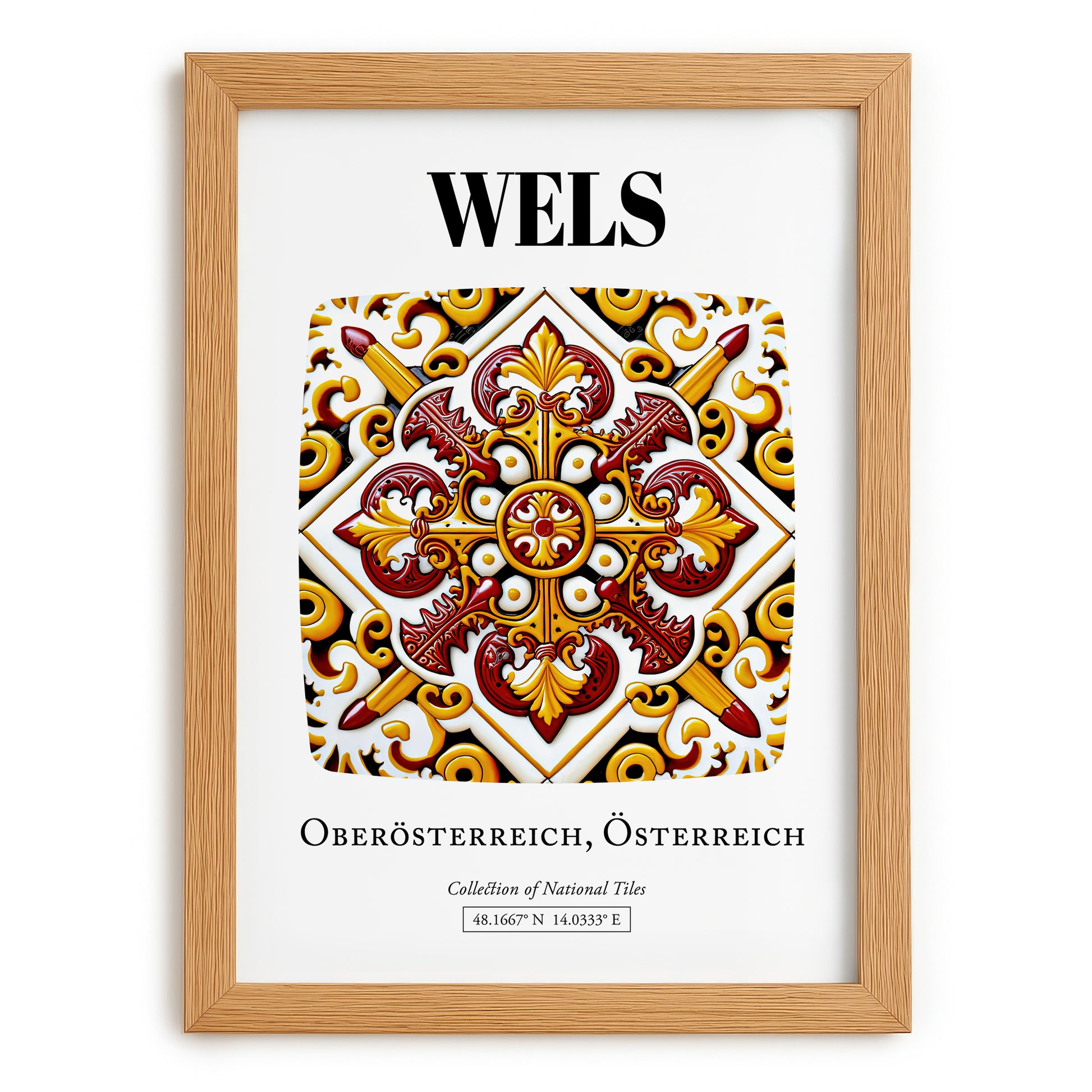 Wels, Austria – Travel Poster, set in oak frame
