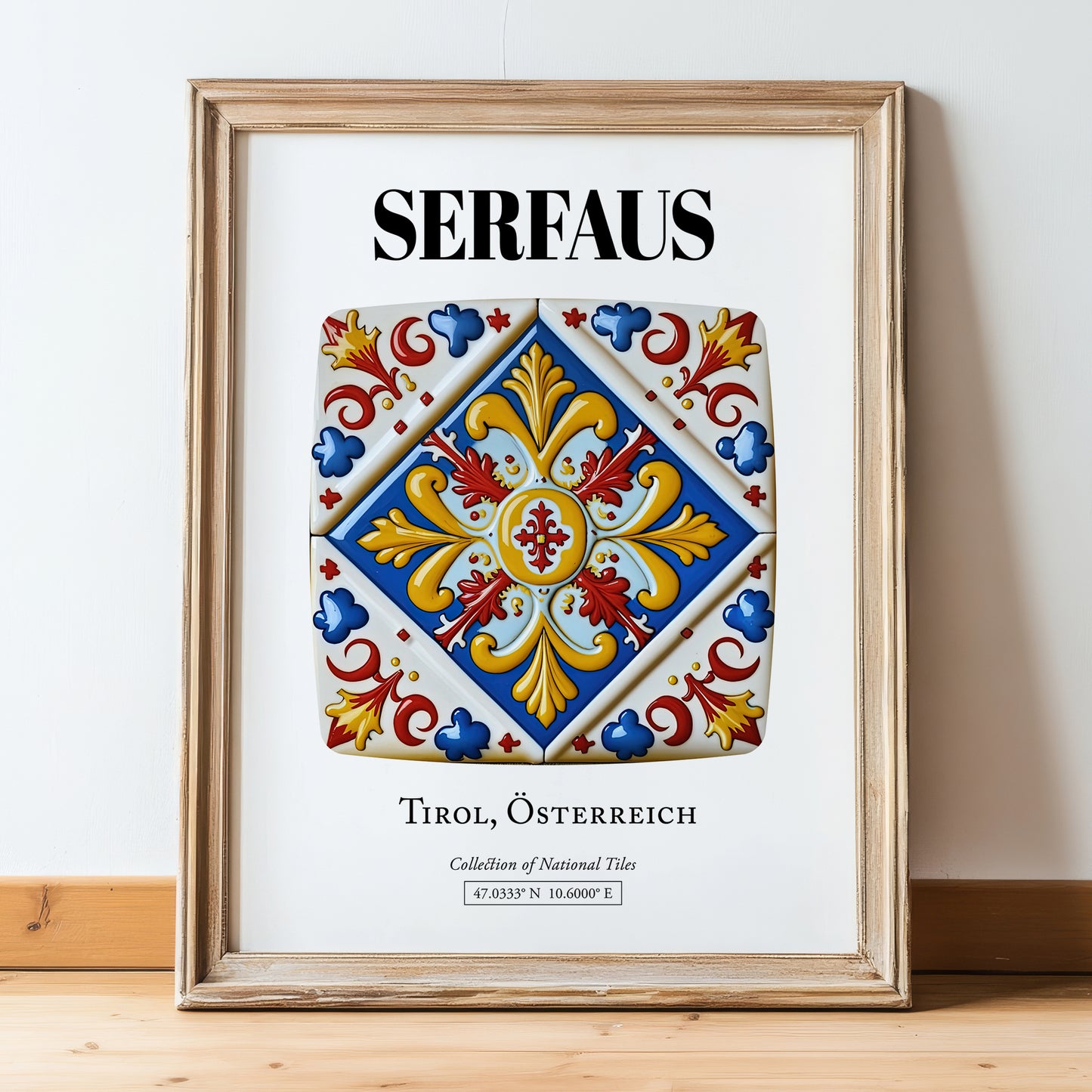 Serfaus, Austria – Global Cities Wall Print, in wooden frame leaning on the floor