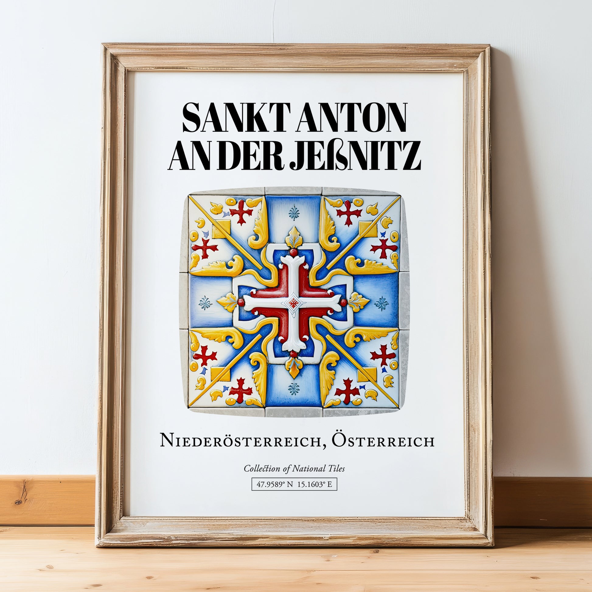 Sankt Anton An Der Jeßnitz, Austria – Travel Print, in wooden frame leaning on the floor