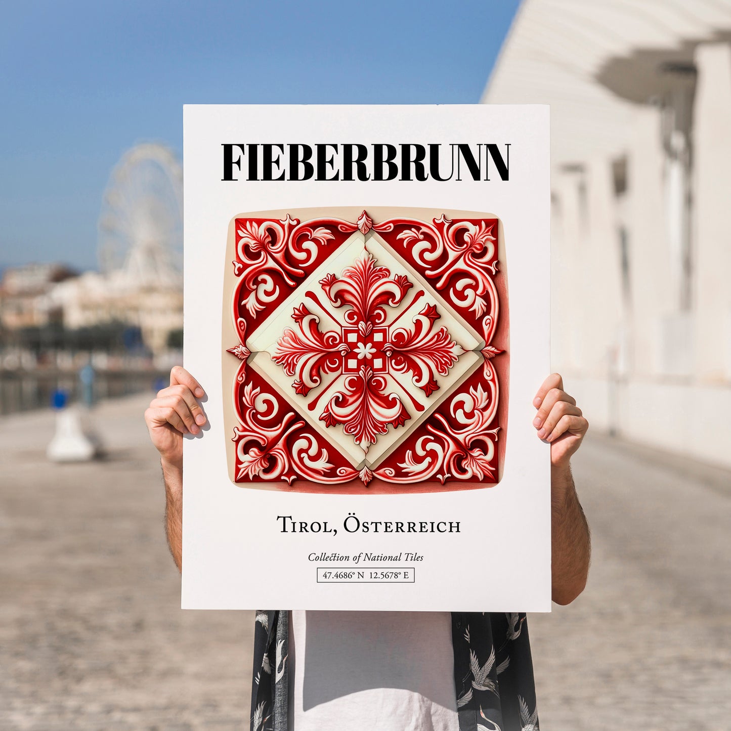 Fieberbrunn, Austria – Tourist Destination Poster, no-text version framed in wood