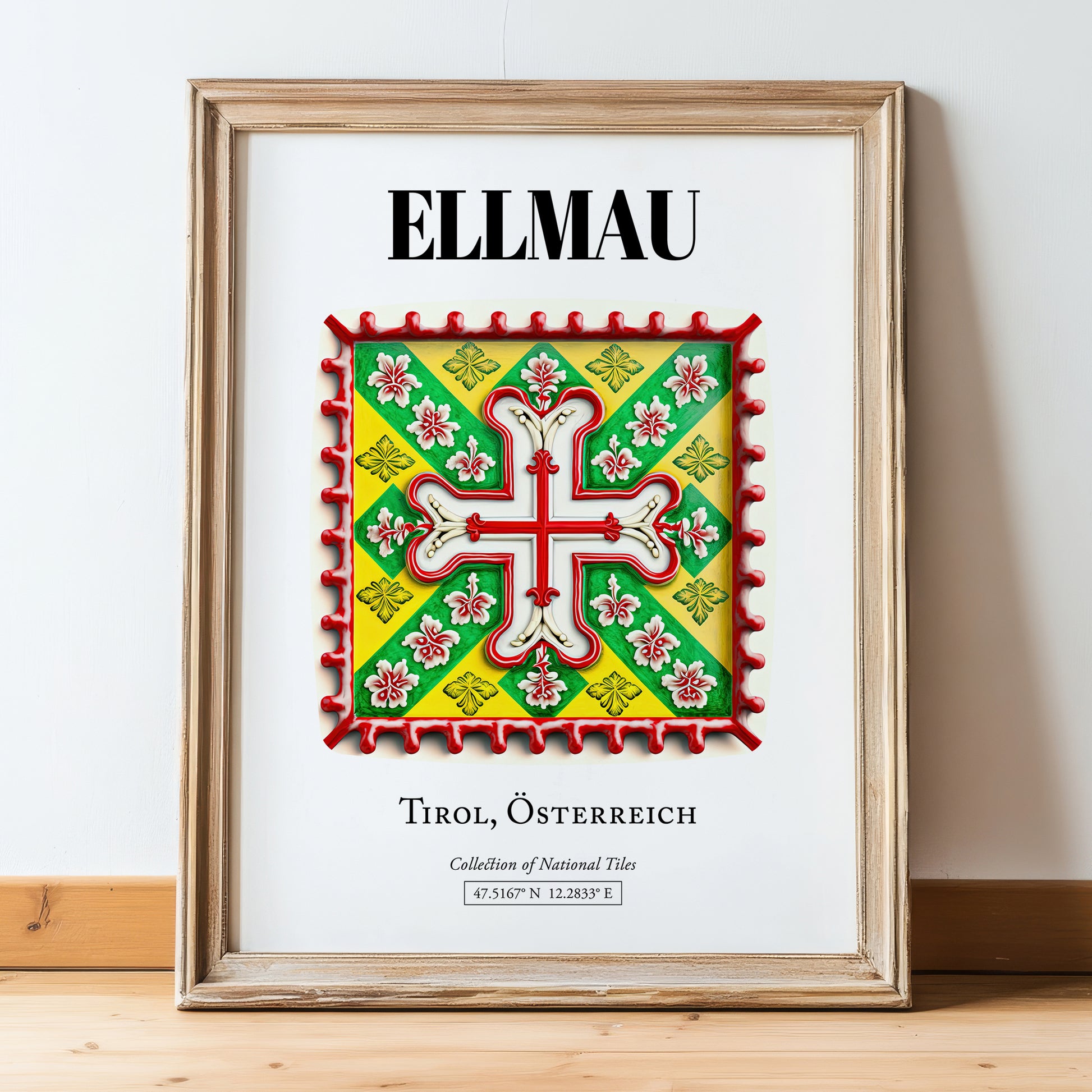 Ellmau, Austria – Travel Wall Art, in wooden frame leaning on the floor