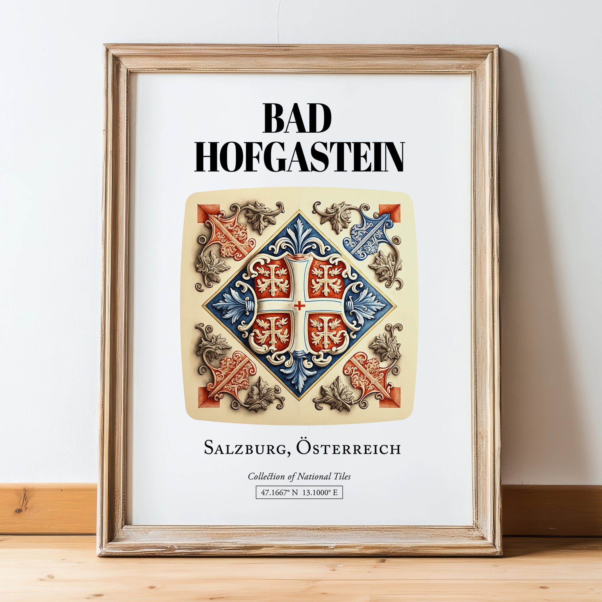 Bad Hofgastein, Austria – Travel Poster, in wooden frame leaning on the floor